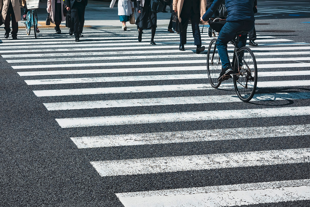 People Crossing Street Cycling And Walking Traffic Sign Smart Ci People Crossing Street Cycling And Walking Traffic Sign Smart Ci